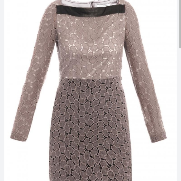 Diane Von Furstenberg Taupe Sarita Pebble Lace Long Sleeve Dress NWT 10 - Picture 1 of 9